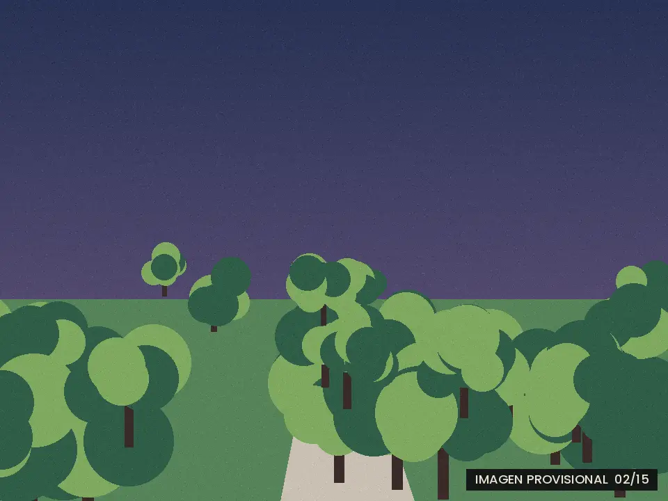 Ilustración provisional de un parque arborizado al atardecer