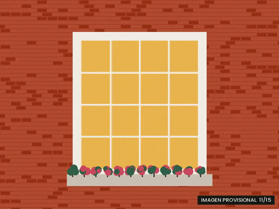 Ilustración provisional de una ventana iluminada en un muro de ladrillo